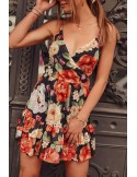 Elegantes Kleid mit bunten Blumen, schwarz PR3210 – Online-Shop – Boutique